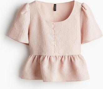 H&M Peplumbluse aus Brokat - Helles Mattrosa