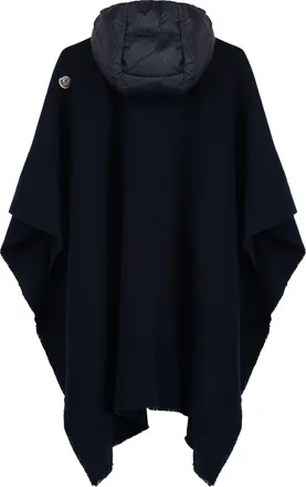Moncler Girls Wool Cape With Technical Inserts Blue Jacket