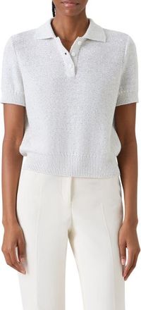 Akris Sequin Linen & Cotton Blend Polo Sweater in Ecru at Nordstrom, Size 10