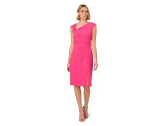 Adrianna Papell Knit Crepe Short Dress Womens Dress Electric Pink : 12, Elastane/Polyester