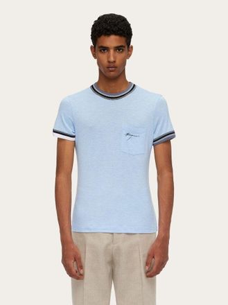 Ferragamo Ribbed-Trim Short Sleeve T-shirt - Blue