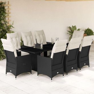 vidaXL Set De Comedor De Jard&iacute;n 9 Pzas Y Cojines Rat&aacute;n Sint&eacute;tico Negro Vidaxl