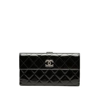 Chanel Pre-owned Patent Leather Front Flap Wallet - Dames - Pre-owned - Zwart - Maat: ONE Size Leer