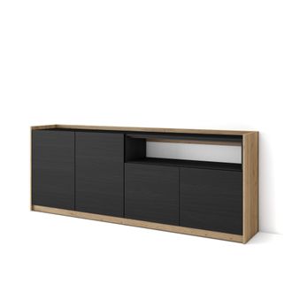 Skraut Home Skraut Home - Aparadores Para Sal&oacute;n, 207x37x80cm, 4 Puertas, Armario, Zapatero, Negro Y Roble