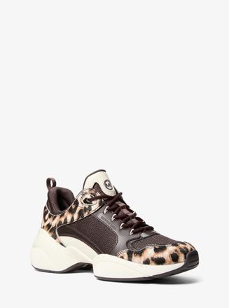 Michael Kors Bowie Leopard-Print Calf Hair and Mesh Trainer