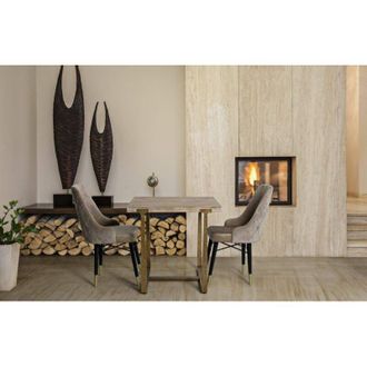 Dmora Dmora - Mesa De Comedor Bisenti, Estante De Cocina, Consola De Comedor, Estante Rectangular Fijo, Oro Y Marr&oacute;n, 80x80 H76 Cm