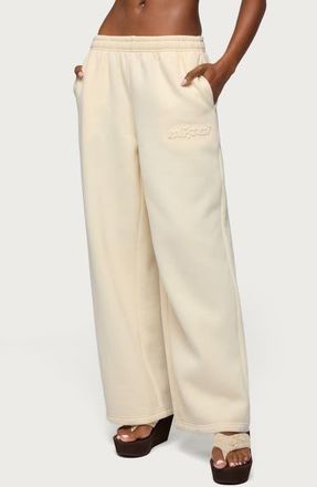 Edikted Totally Edikted Wide Leg Sweatpants in Cream at Nordstrom, Size X-Small