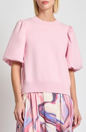 Misook Heritage Fit Mixed Media Puff Sleeve Top in Soft Blush at Nordstrom, Size X-Small