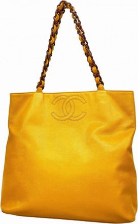 Chanel Orange Grained Calfskin Tote Bag (Pre-Owned)