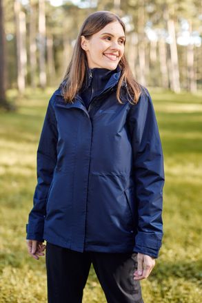 Mountain Warehouse Fell Womens 3 in 1 Jacket Water Resistant Inner Fleece Hooded Rain Navy - Size 12 UK
