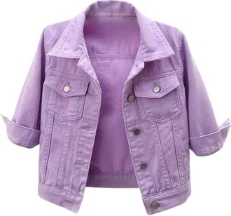 Generic Womens Short Casual Fashion Three Quarter Sleeve Denim Jacket Women Fleece Jacket (Purple, S)