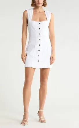 Good American Button Front Denim Minidress in White001 at Nordstrom, Size Large