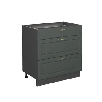 Vicco Mueble Bajo De Cocina Fame-line, Verde Dorado Casa De Campo, 80 Cm Con 3 Cajones, Sin Encimera Vicco
