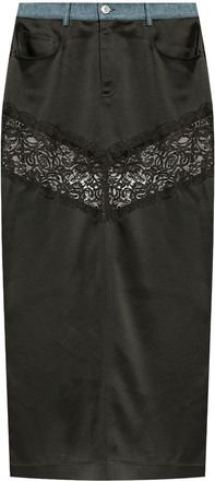 Blumarine long straight skirt with lace insert - women - Acetate/Viscose/Spandex/Elastane - 38 - Black