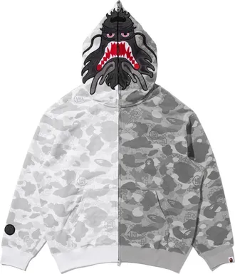A Bathing Ape BAPE X Clot Camo Split Shark Relaxed Fit Full Zip Hoodie White 0ZXSWM917151P-WHT