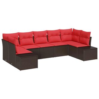 vidaXL Conjunto De Sof&aacute; De Jard&iacute;n 7 Pcs Marr&oacute;n Rat&aacute;n Sint&eacute;tico Vidaxl