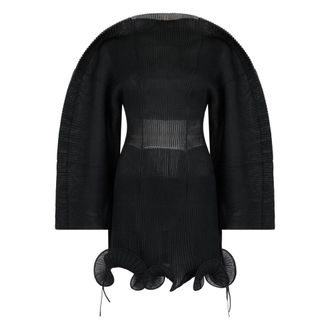 Cult Gaia Kleedjes, Dames, Zwart, S, Polyester, Pliss&eacute; Jurk met Wijde Mouwen