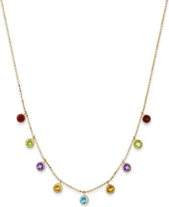 Diamond2Deal 14k Yellow Gold Multi-color Gemstone Pendant Necklace 16