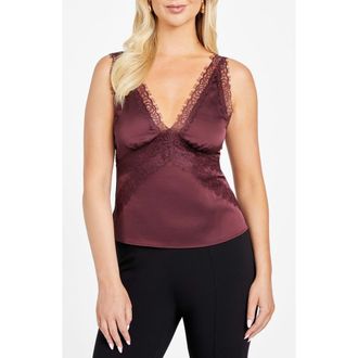 Marciano Jael Lace Trim Satin Camisole in Dark Plum Purple at Nordstrom, Size 8 Us