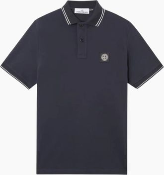Stone Island Mens Stone Island Organic Cotton Elastane Pique Navy Polo Shirt - Size: 46