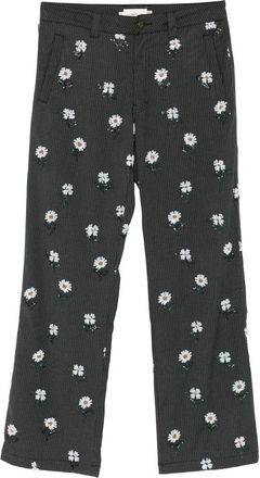 Honor The Gift Pinstripe Floral-embroidered Trousers