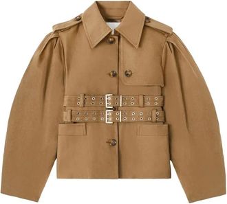Ganni Chaqueta corta de peplum de lona de ropa de trabajo - Jackets - Mujer - Beige - 2XS