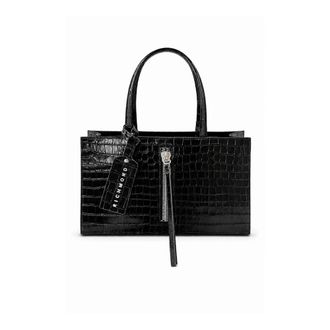 John Richmond Borsa Strutturata con Stampa Coccodrillo e Zip Frontale - - Bags - Donna - Nero - ONE SIZE