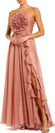 Mac Duggal Strapless Chiffon Gown With Oversized 3D Flower in Rose at Nordstrom, Size 12