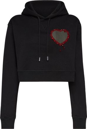Dsquared2 bead-embellished cotton hoodie - women - Cotton - M - Black