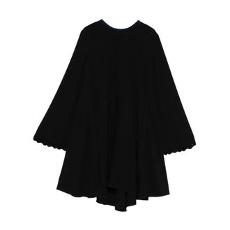 Forte_Forte Kleedjes, Dames, Zwart, S, Korte laserborduurjurk in crêpe