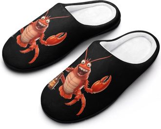 Generic Beer Drinking Lobster Craft Beer Womens Slippers Warm House Slippers Indoor House Shoes with Anti-Skid Rubber Sole