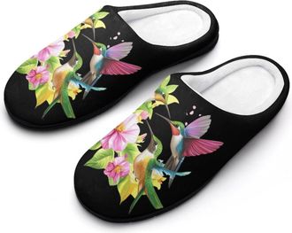Generic Hummingbirds Flowers Print Womens Slippers Warm House Slippers Indoor House Shoes with Anti-Skid Rubber Sole