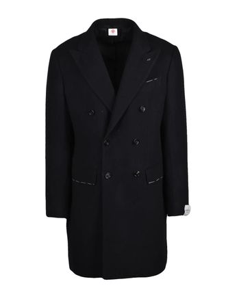 LUIGI BORRELLI NAPOLI Black Virgin Wool Double-Breasted Coat