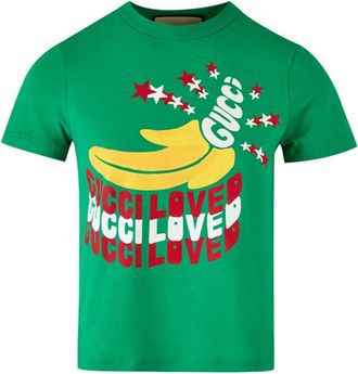 Gucci T-shirt met ronde hals en korte mouwen - Dames - T-shirts - Veelkleurig - S - Katoen - Tops
