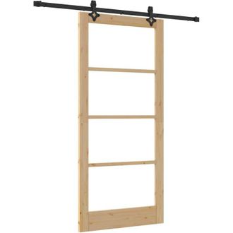 vidaXL Vidaxl - Puerta Corrediza Manual Marr&oacute;n 93 X 202 Cm Madera Y Metal