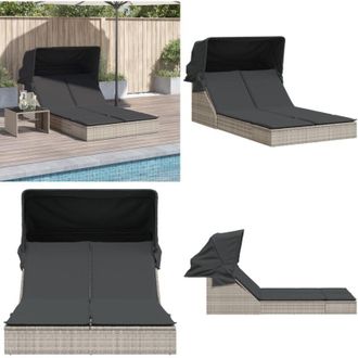 vidaXL Lettino Doppio Baldacchino e Cuscini Grigio Chiaro Polyrattan - Lettino doppio - Baldacchino