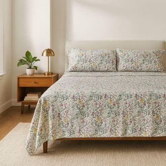 Alo Home Juego de s&aacute;banas algod&oacute;n 100% 4 piezas flores multicolor - cama 150 cm