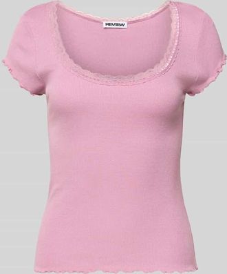 Review Slim Fit T-Shirt aus Viskose-Mix mit Spitzenbesatz in Mauve, Gr&ouml;&szlig;e XL