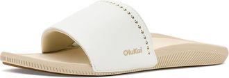 Olukai Ulele Slide Womens Sandals Bright White/Tapa : 8 B - Medium, Cotton/Vinyl