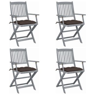 vidaXL Vidaxl - Sillas De Jard&iacute;n Plegables 4 Uds Cojines Madera Maciza Acacia