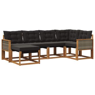 vidaXL Conjunto De Sof&aacute;s De Exterior Con Coj&iacute;n 6 Pcs Natural Y Negro Vidaxl