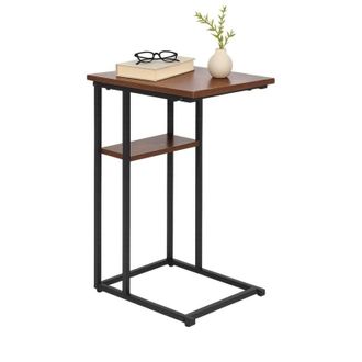 Relaxdays Relaxdays C-shaped side table, large & small shelves, HWD 60x40x30cm, for sofa & bed, metal & MDF, light brown/black