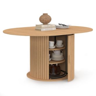 IDMarket Juliette Tavolo Da Pranzo Rotondo Allungabile Per 4-8 Persone Con Gambe A Doghe E Contenitore 110-150 Cm