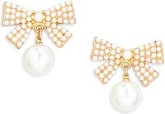 Tasha Faux Pearl Bow Stud Earrings in Gold Ivory at Nordstrom Rack