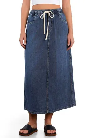 HINT OF BLU Effortless Denim Drawstring Maxi Skirt in Petal Denim at Nordstrom, Size X-Small