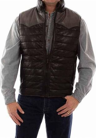 Scully Mens Puffer Leather Vest In Black / Grey