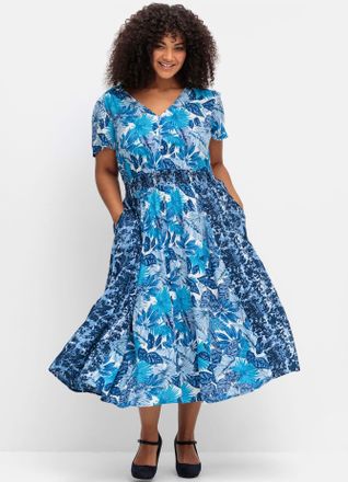 Sheego Blusenkleid SHEEGO BY JOE BROWNS Kleid, Damen, Gr. 44, Normalgr&ouml;ssen, blau (blau gemustert), 100% Viskose, bedruckt, gebl&uuml;mt, gemustert, mehrfarbig, w