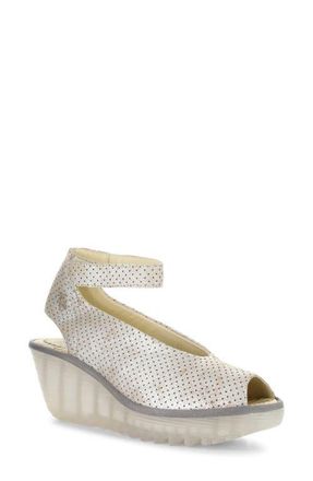 FLY London Yala Perforated Leather Sandal in Pearl at Nordstrom, Size 10-10.5Us
