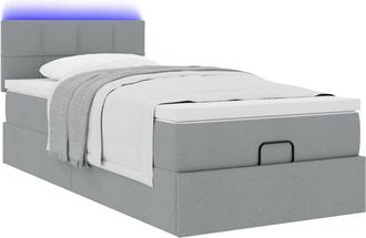 vidaXL Cama Otomana Con Colch&oacute;n Y Led Tela Gris Claro 80x200cm Vidaxl