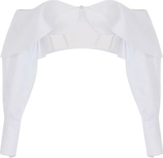 Elisabetta Franchi Top made of Cotton and Tulle with Cufflinks - female - Elisabetta Franchi - Blouses - White - XS - Blouses & Shirts